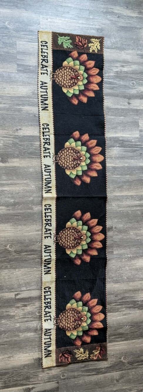 Thanksgiving Celebrate Autumn Table Runner Tapestry Material 64” X 13” Turkey